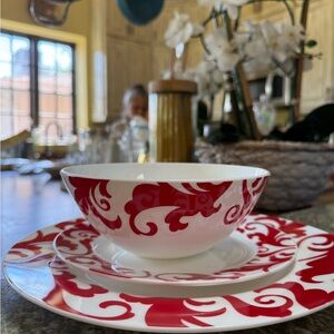 Stylish Red and White Dinnerware Set